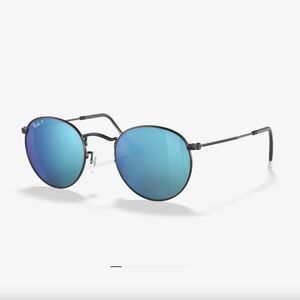 Round Metal Ray-Ban - Polarized Blue Mirror, Black Frames